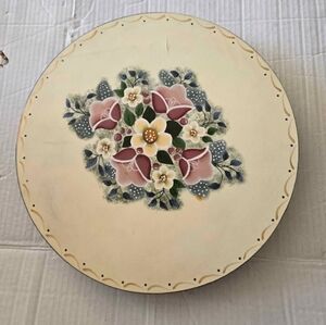 Vintage Solid Wood Turntable Serving Tray With Floral Design